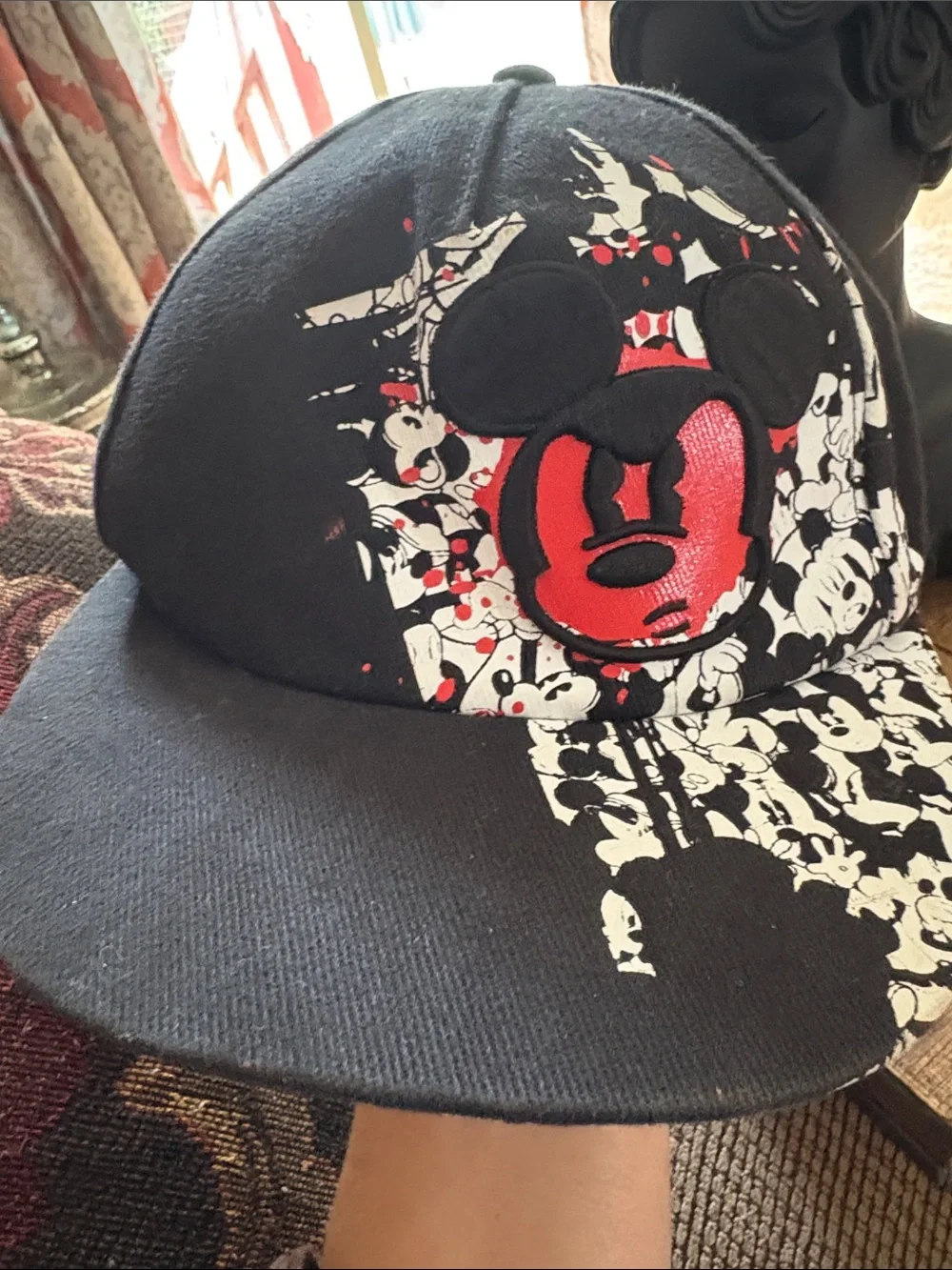 Kids Embroidered Youth 54-57cm Black & Red Mickey Print Baseball Cap